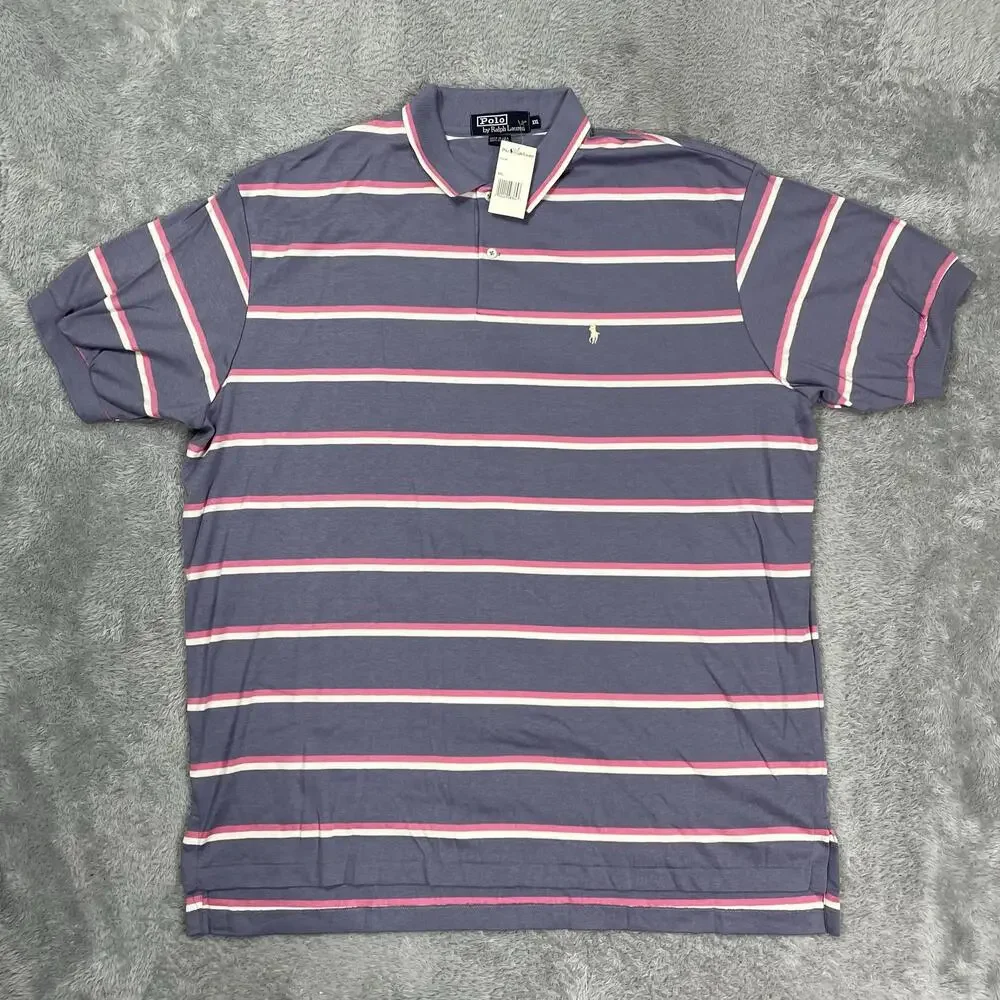 Vintage Polo By Ralph Lauren Polo Shirt Mens 2XL Purple Striped USA Short Sleeve